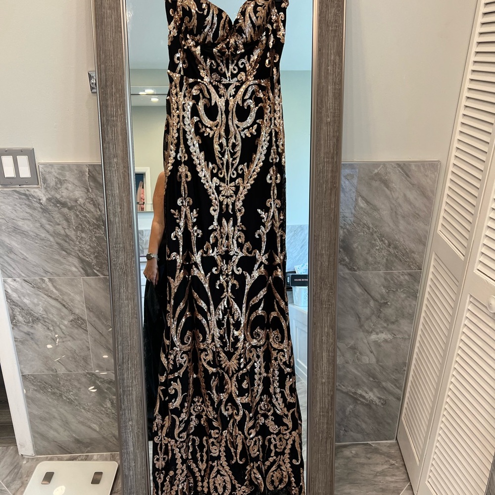 Black strapless evening gown